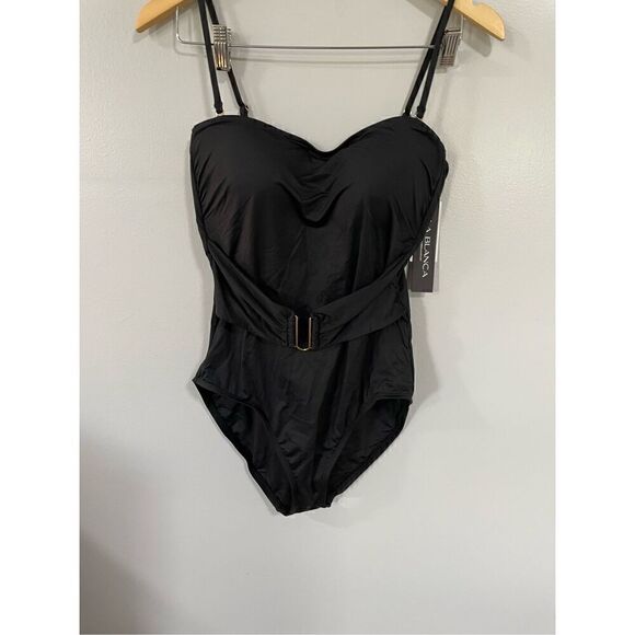 La Blanca Women's Swimsuits Swimwear Black Bandeau One-Piece - Women 10 NWT - Picture 1 of 5